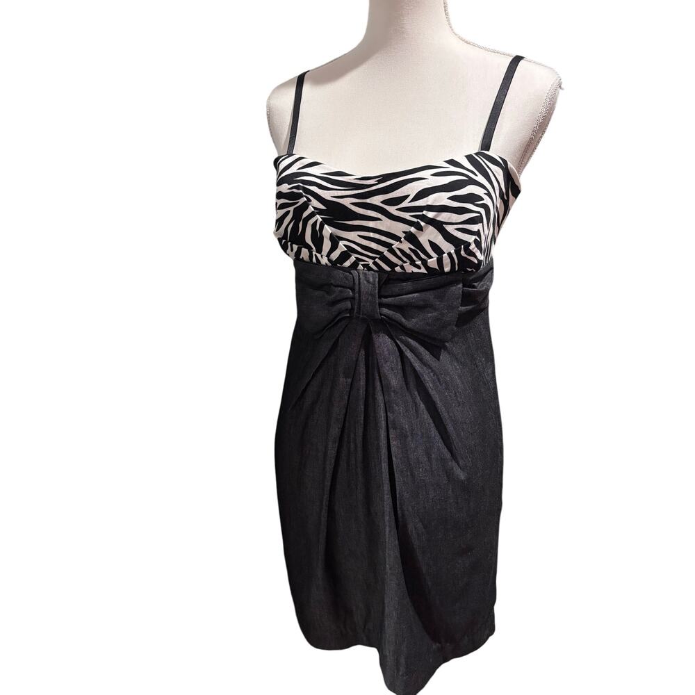 Juniors Large Vintage Rue 21 Zebra Print Mini Dress 90s Look Black Denim-Look
